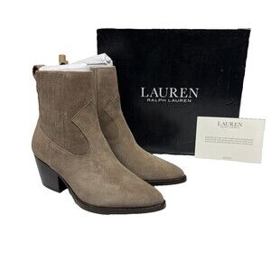 Ralph Lauren Racquel Womens Pointed Toe Leather Booties 10B Grey Suede New In Bx